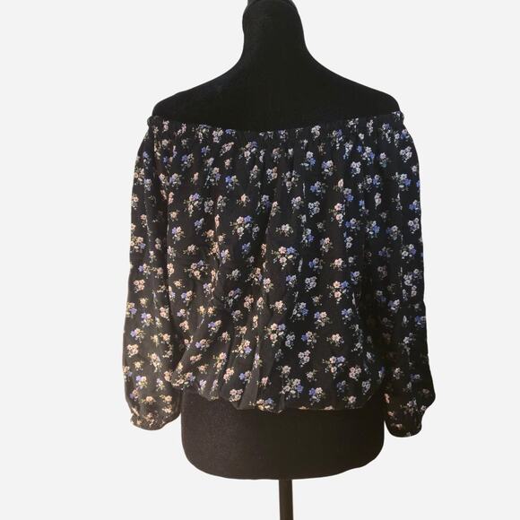 Free Kisses black floral off the shoulder blouse size XL - Picture 2 of 6
